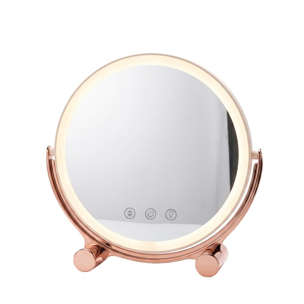 Rotatable LED vanity mirror with lights - cream white frame, rose gold stand