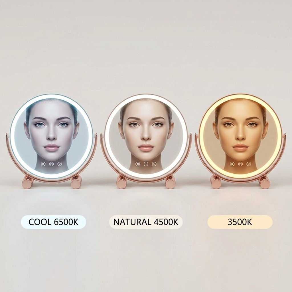LED vanity mirror three colour temperatures - cool 6500K, natural 4500K, warm 3500K