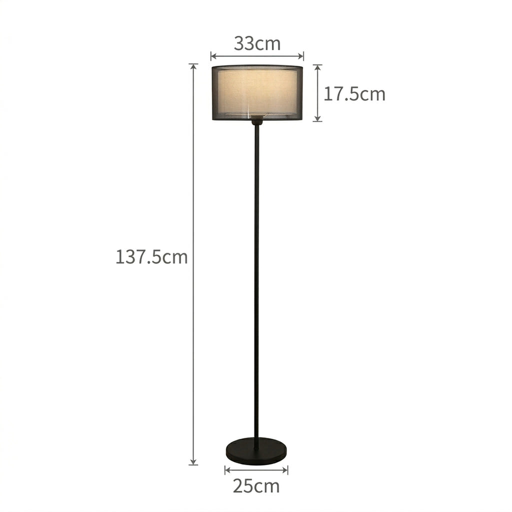 Dimensions: 137.5cm total height, 33cm shade diameter, 17.5cm shade height, 25cm base