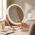 Woman using the LED vanity mirror touch controls