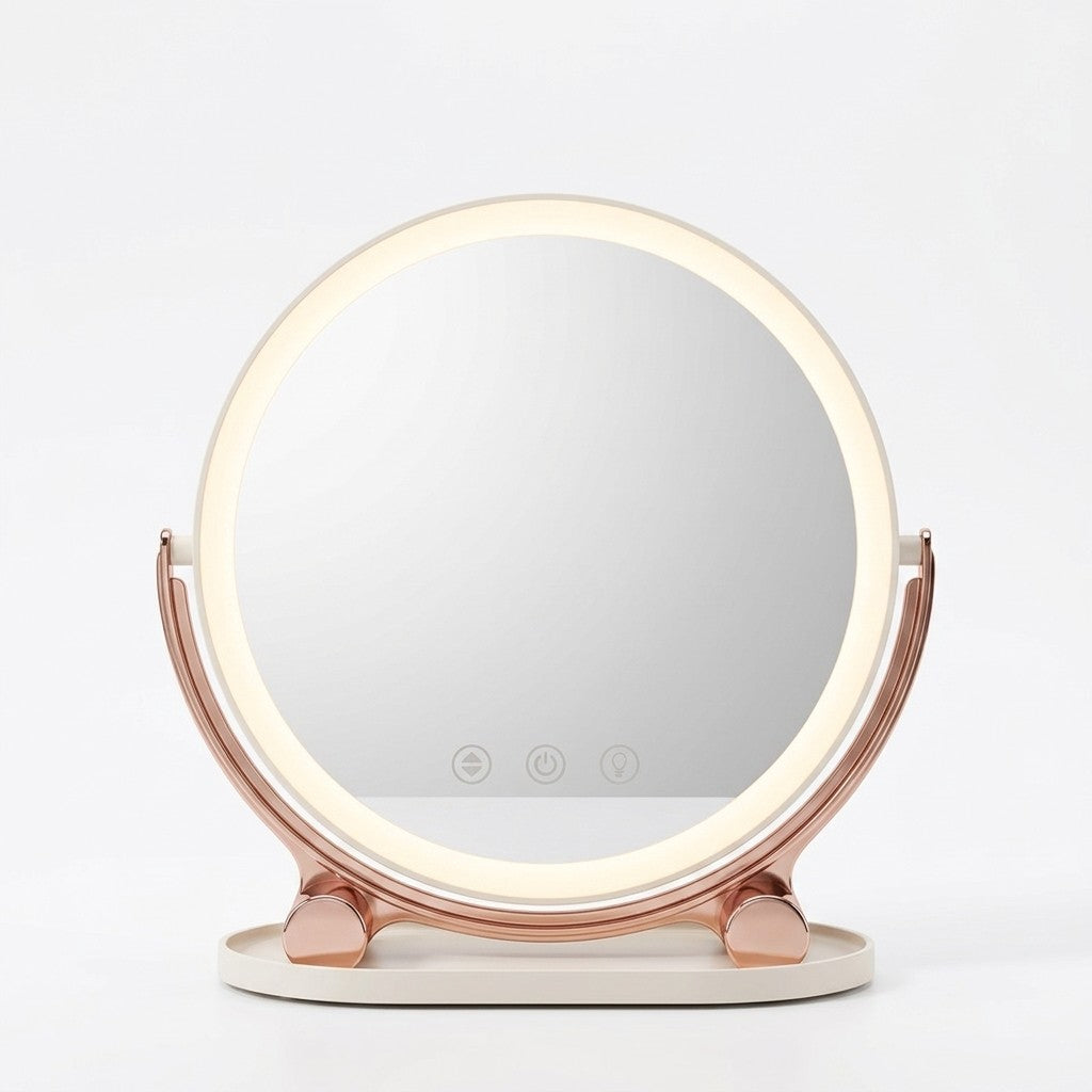 Rotatable LED vanity mirror on white background
