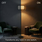 Transforms any room in one switch — off vs on side-by-side