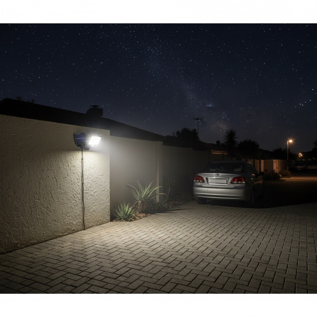 Lumiliving 100COB Warm Light 3 Mode solar security light - driveway night lifestyle