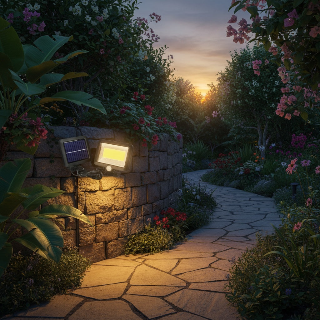 Lumiliving 100COB Warm Light 3 Mode solar security light - garden pathway lifestyle