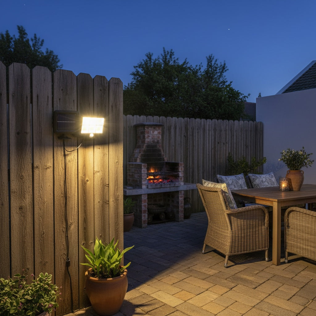 Lumiliving 6 Grid 120COB-3 Mode solar security light - backyard fence lifestyle
