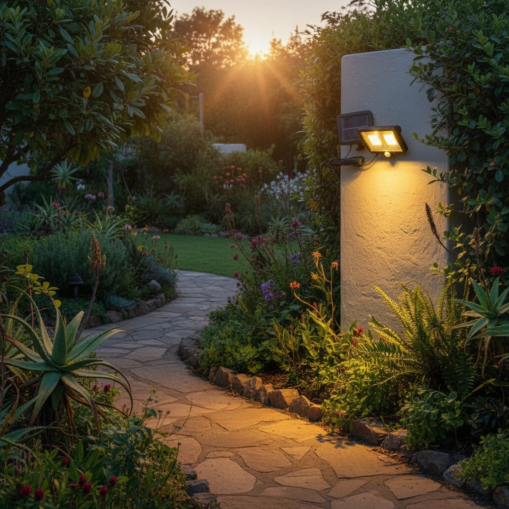 Lumiliving 128COB-3 Mode solar security light - garden pathway lifestyle