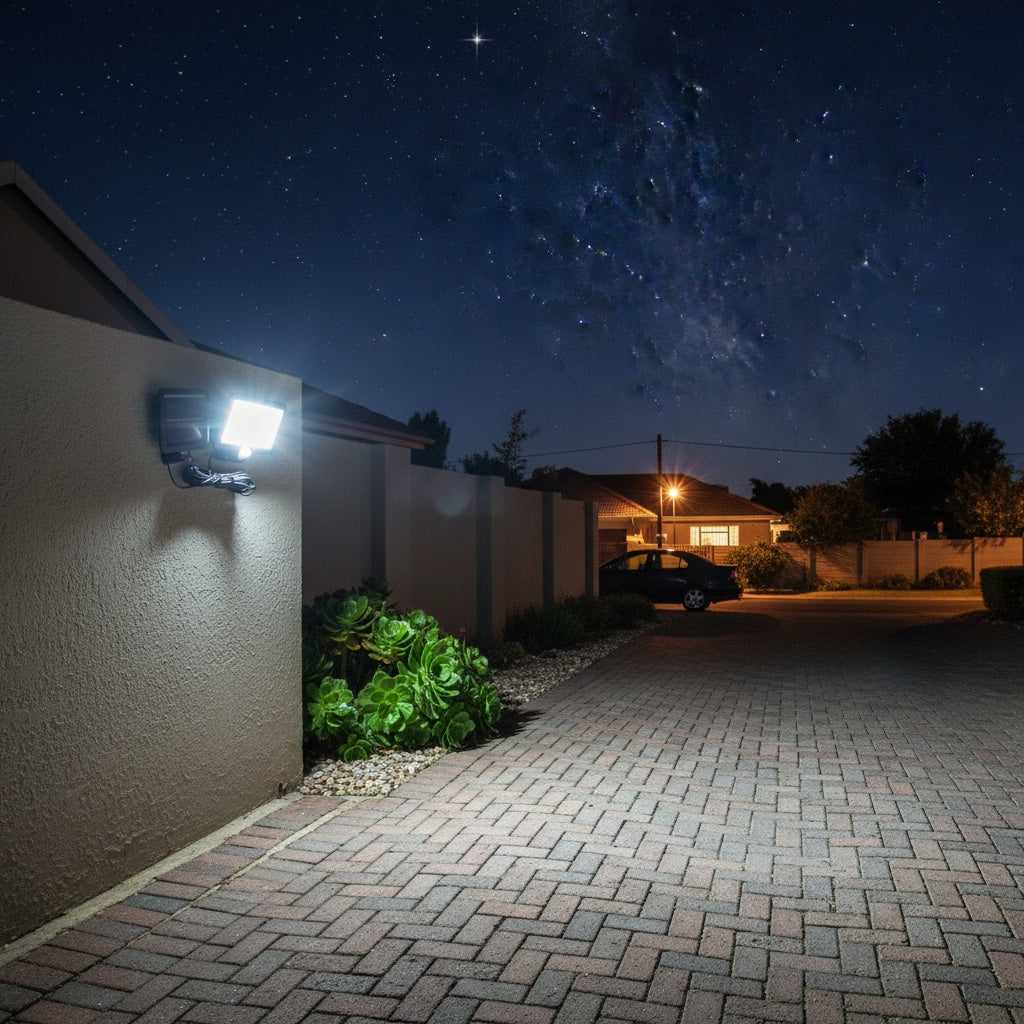 Lumiliving Hexagonal 15 Grid 195COB 3 Mode solar security light - driveway night lifestyle