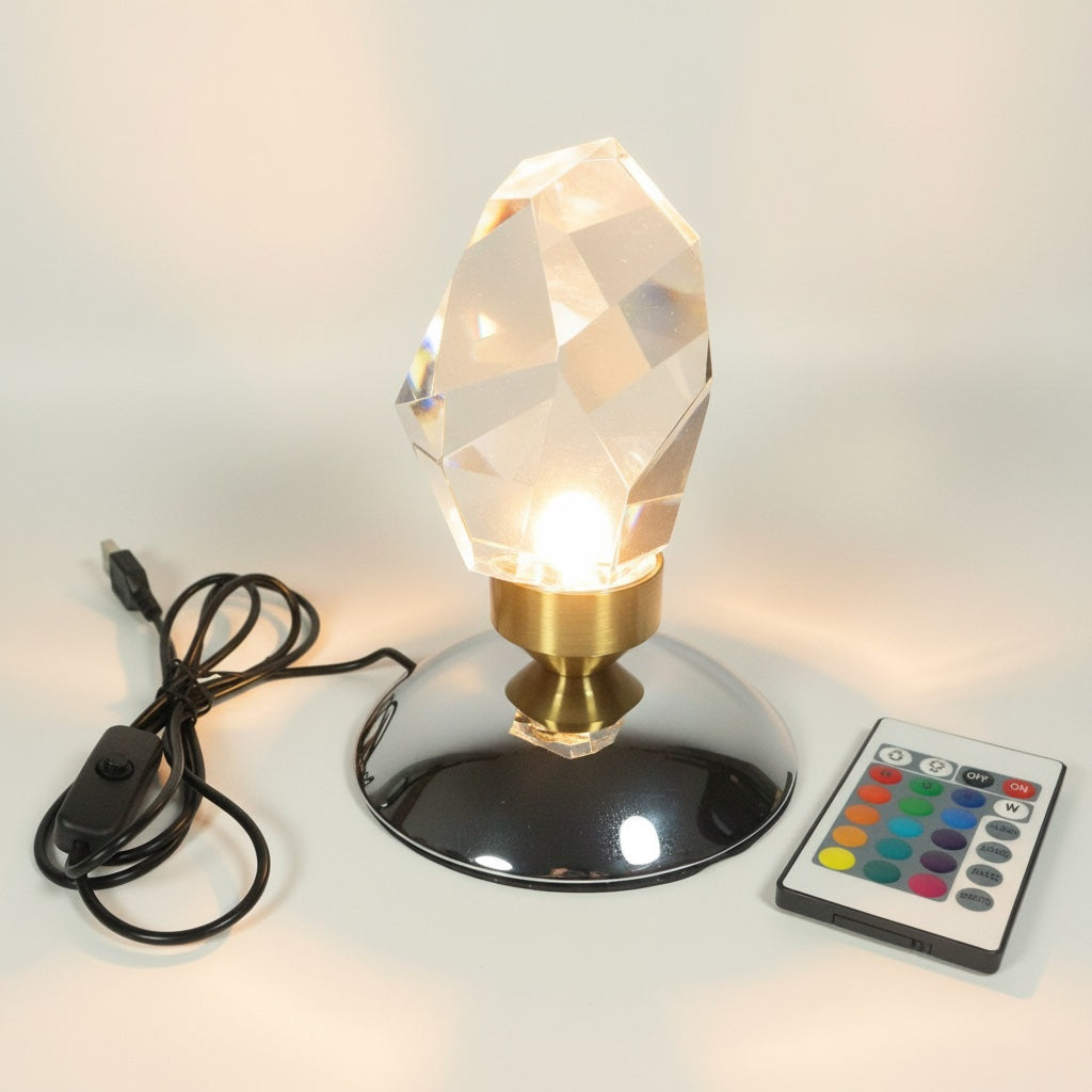 LED Diamond Crystal Desk Lamp - Warm White Tri-Color White Background