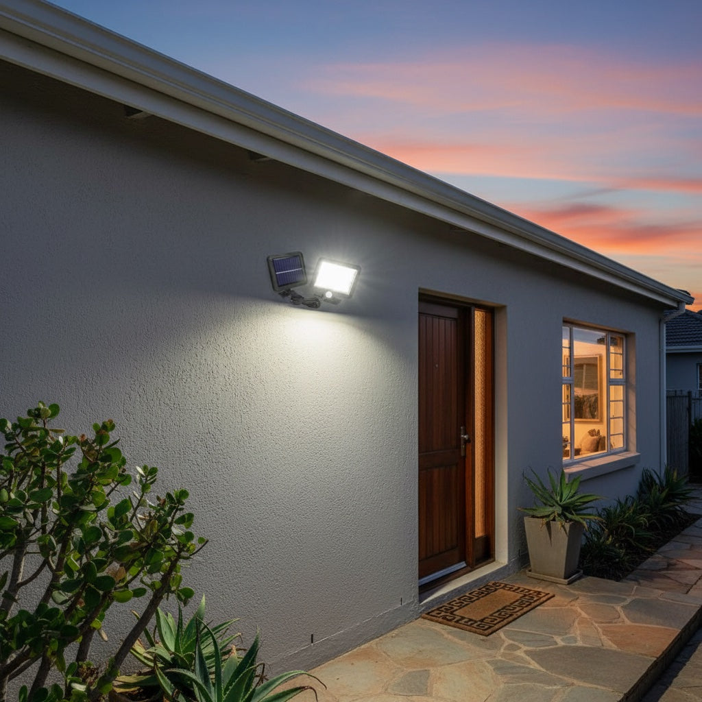 Lumiliving 56LED-3 Mode solar security light - front porch lifestyle