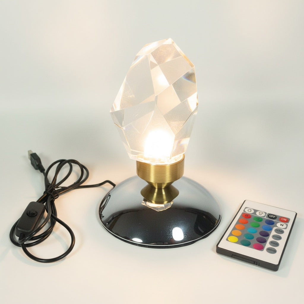 LED Diamond Crystal Desk Lamp - Tri-Color White Glow White Background