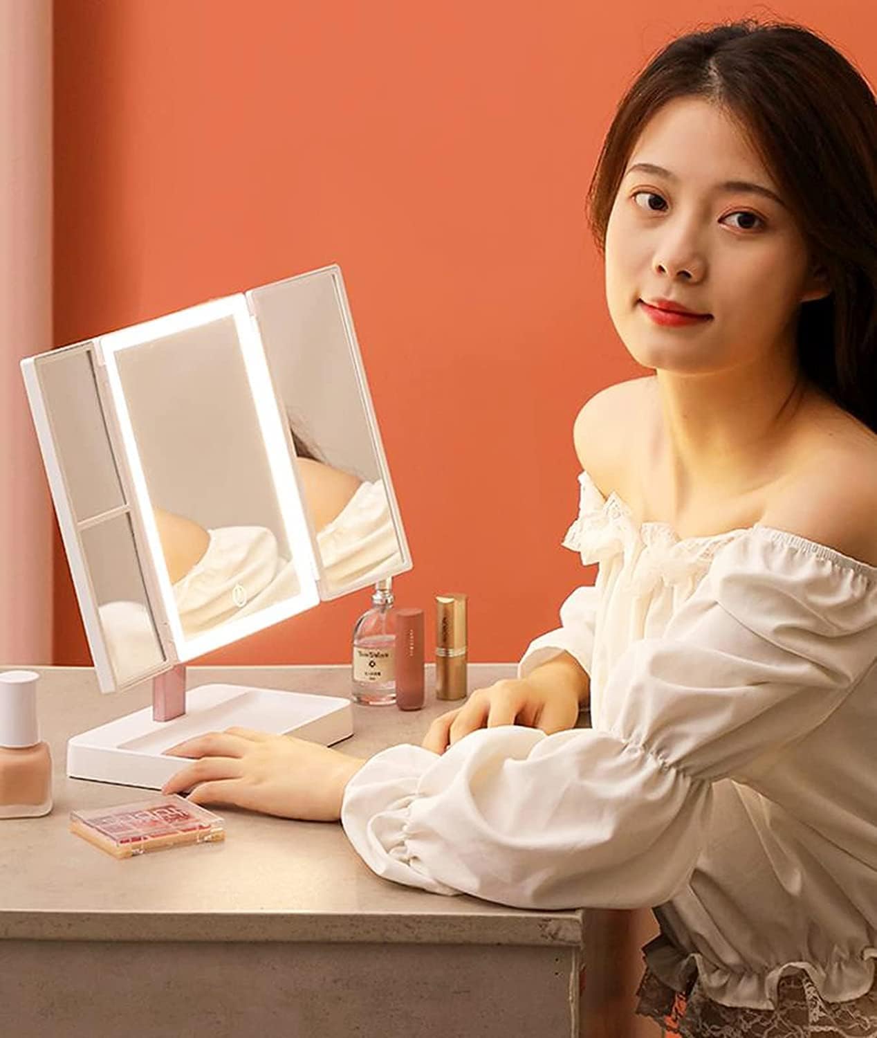 Tri-Fold LED Lighted Makeup Mirror