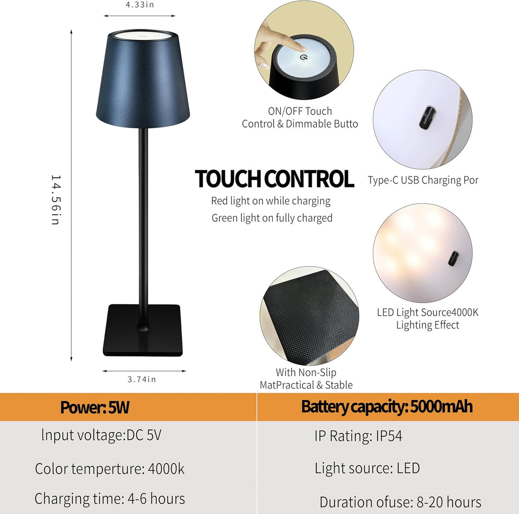 Portable Rechargeable Metal Table Lamp