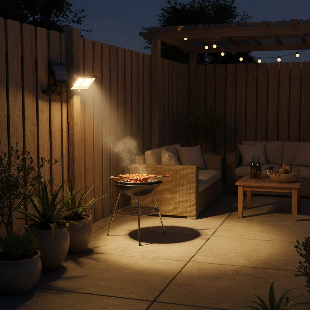 Lumiliving 98LED-3 Mode solar security light - backyard fence lifestyle