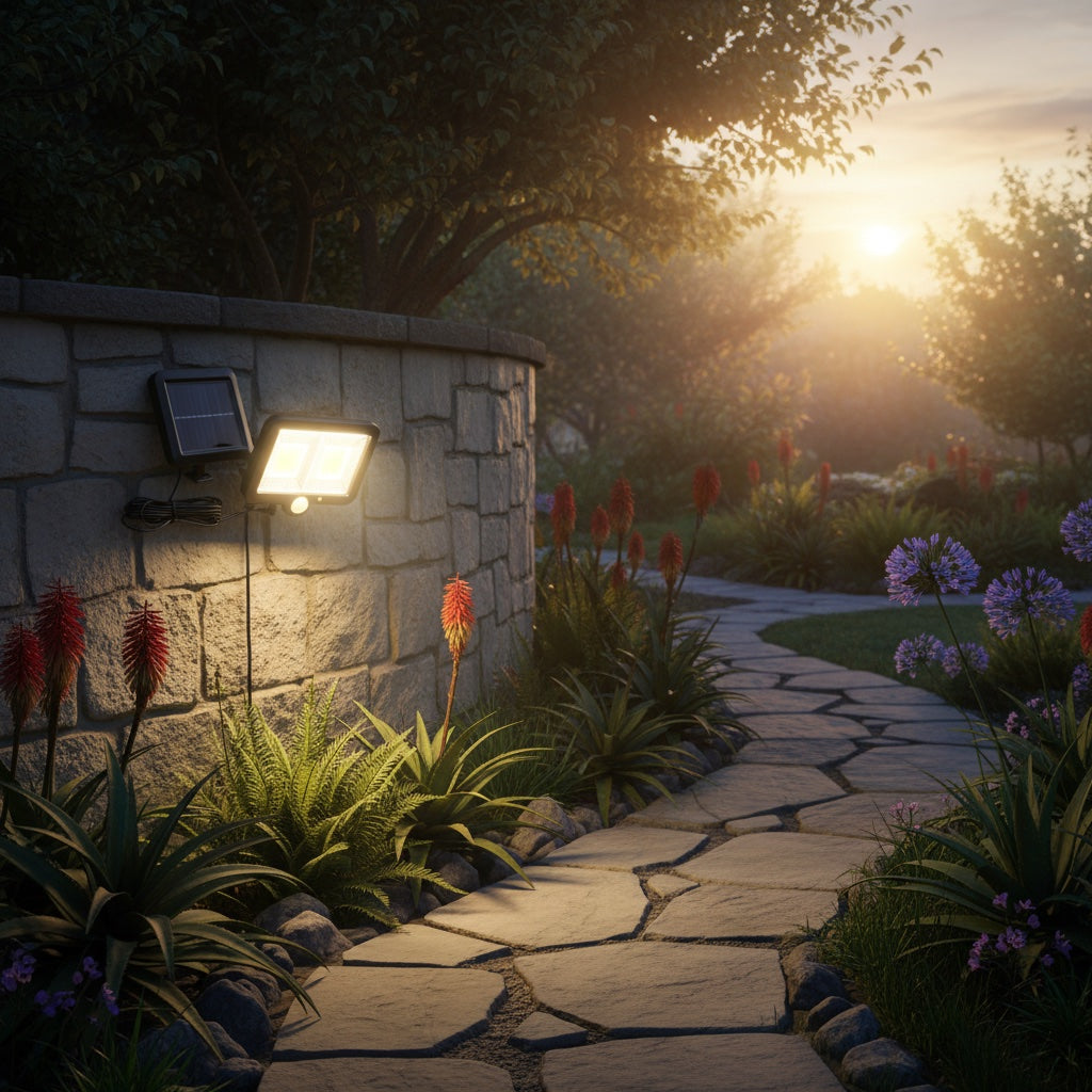 Lumiliving 98LED-3 Mode solar security light - garden pathway lifestyle