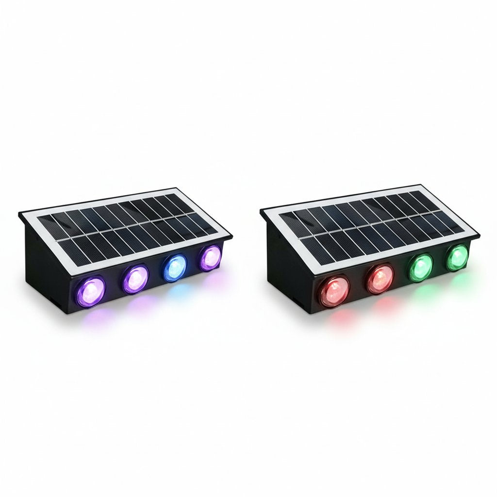 Solar LED Wall Lamp 8-Head 2-Pack | Outdoor Fence Light IP65