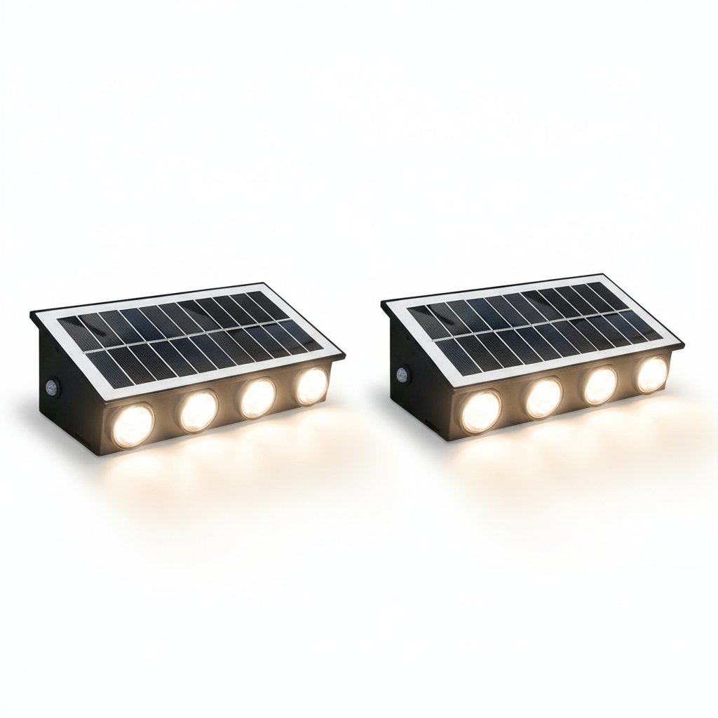 Solar LED Wall Lamp 8-Head 2-Pack | Outdoor Fence Light IP65