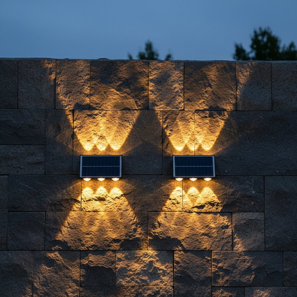 Solar LED Wall Lamp 8-Head 2-Pack | Outdoor Fence Light IP65