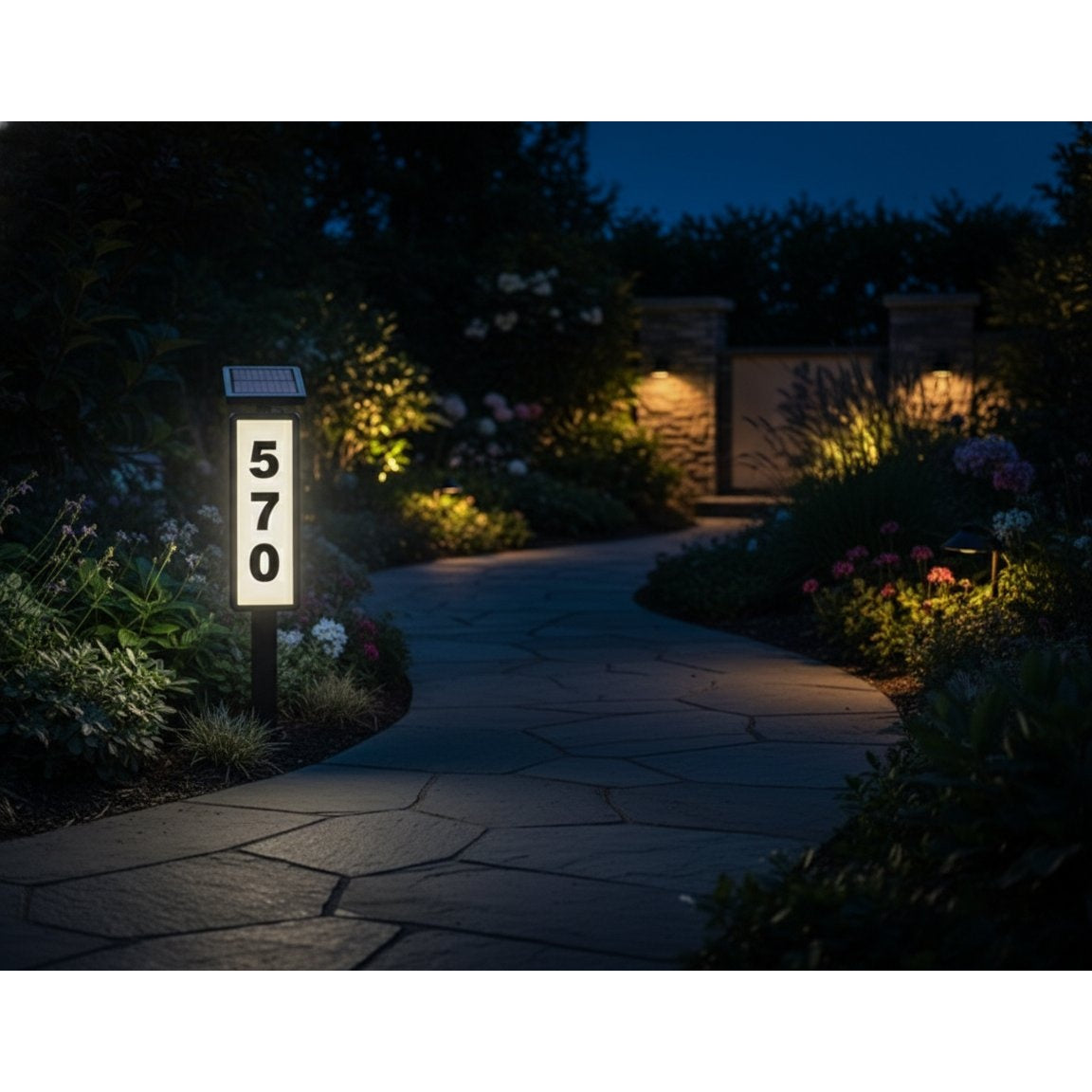Solar ground stake address light - garden path installation