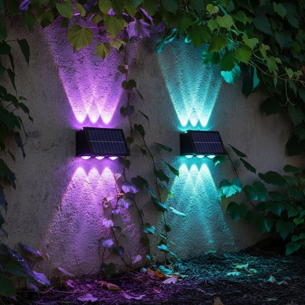 Solar LED Wall Lamp 8-Head 2-Pack | Outdoor Fence Light IP65