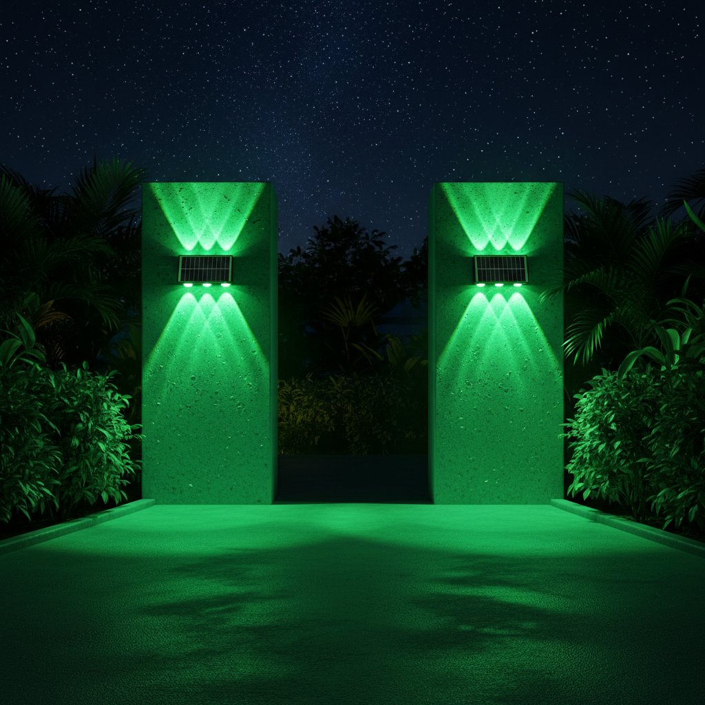 Solar LED Wall Lamp 8-Head 2-Pack | Outdoor Fence Light IP65