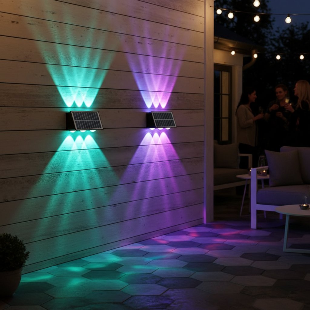 Solar LED Wall Lamp 8-Head 2-Pack | Outdoor Fence Light IP65
