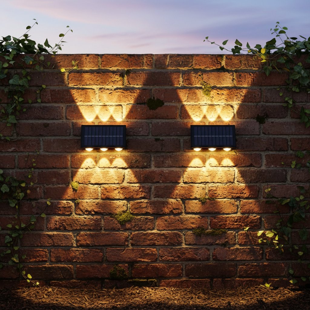 Solar LED Wall Lamp 8-Head 2-Pack | Outdoor Fence Light IP65