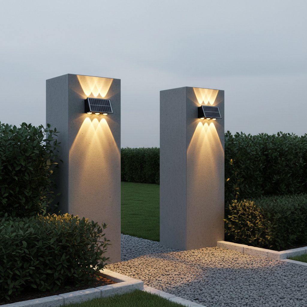 Solar LED Wall Lamp 8-Head 2-Pack | Outdoor Fence Light IP65