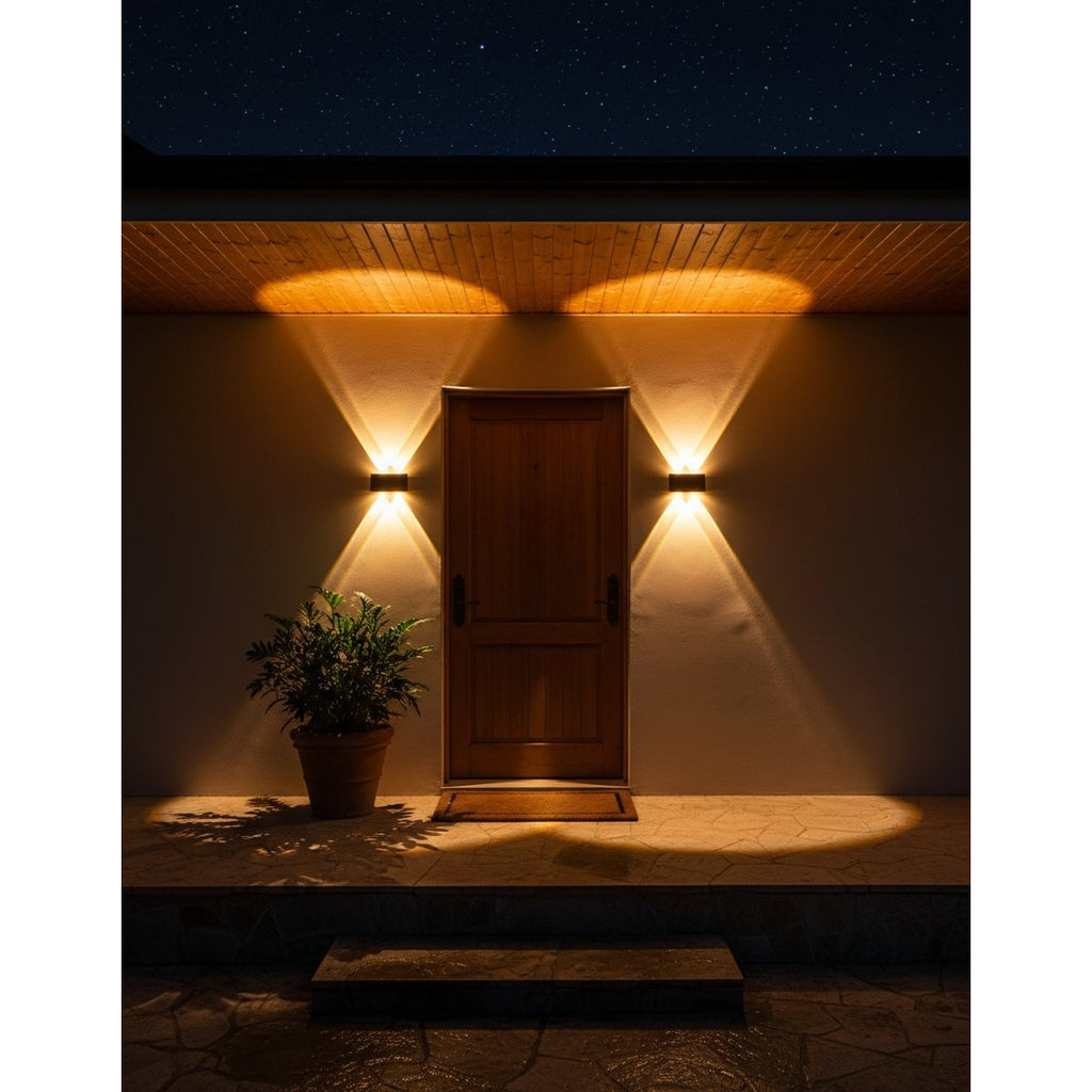 Solar LED Wall Lamp 8-Head 2-Pack | Outdoor Fence Light IP65