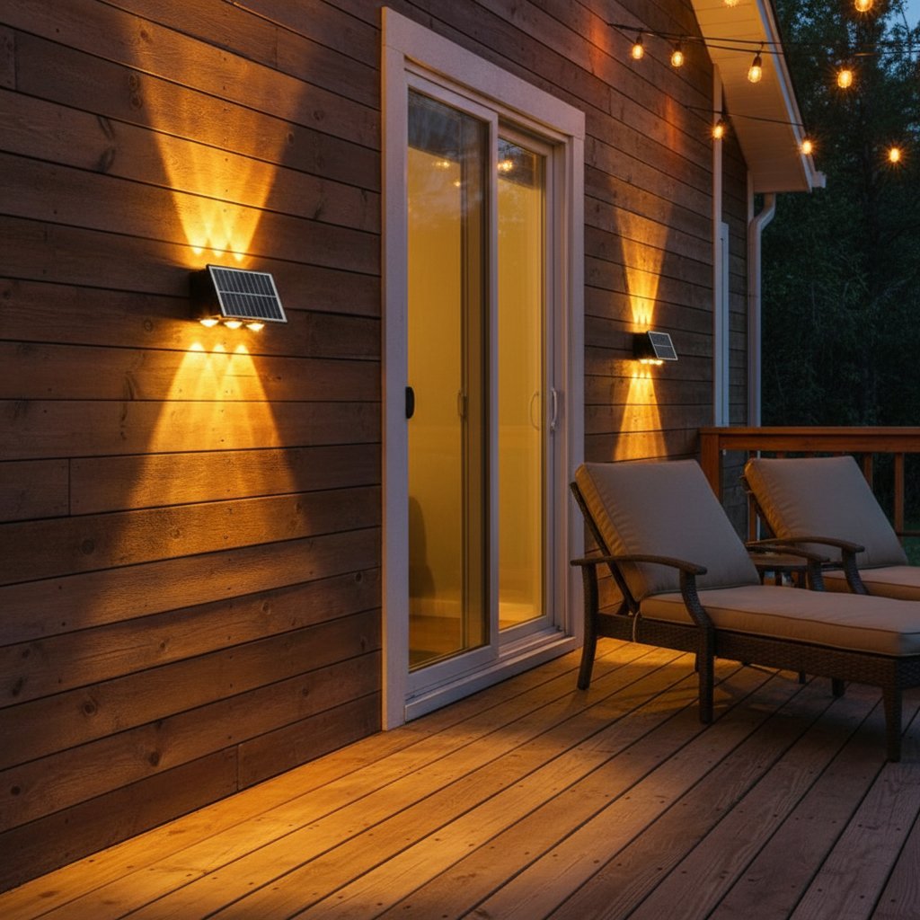Solar LED Wall Lamp 8-Head 2-Pack | Outdoor Fence Light IP65