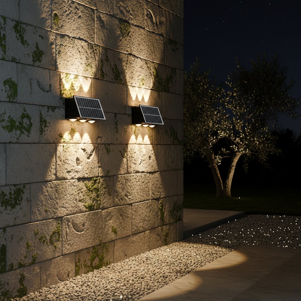 Solar LED Wall Lamp 8-Head 2-Pack | Outdoor Fence Light IP65