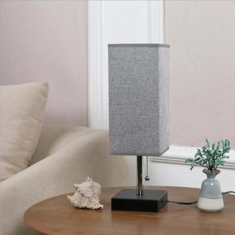 Fabric USB Table Lamp | Pull-Chain, 3-Color LED, Charging Port