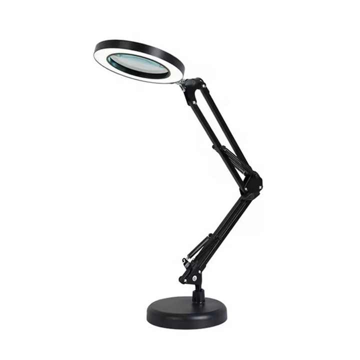 LED Magnifier Reading Lamp with Round Base + Metal Clip