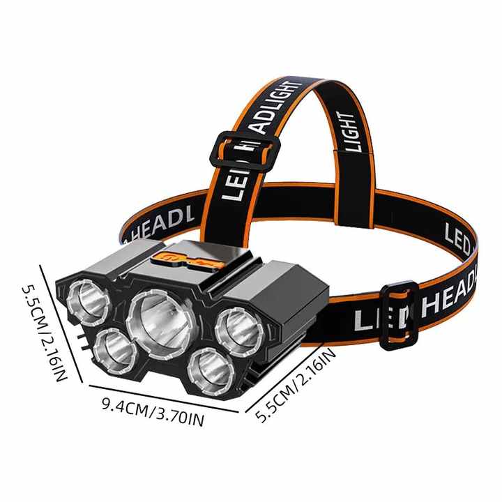 5LED USB Rechargeable Waterproof Headlamp