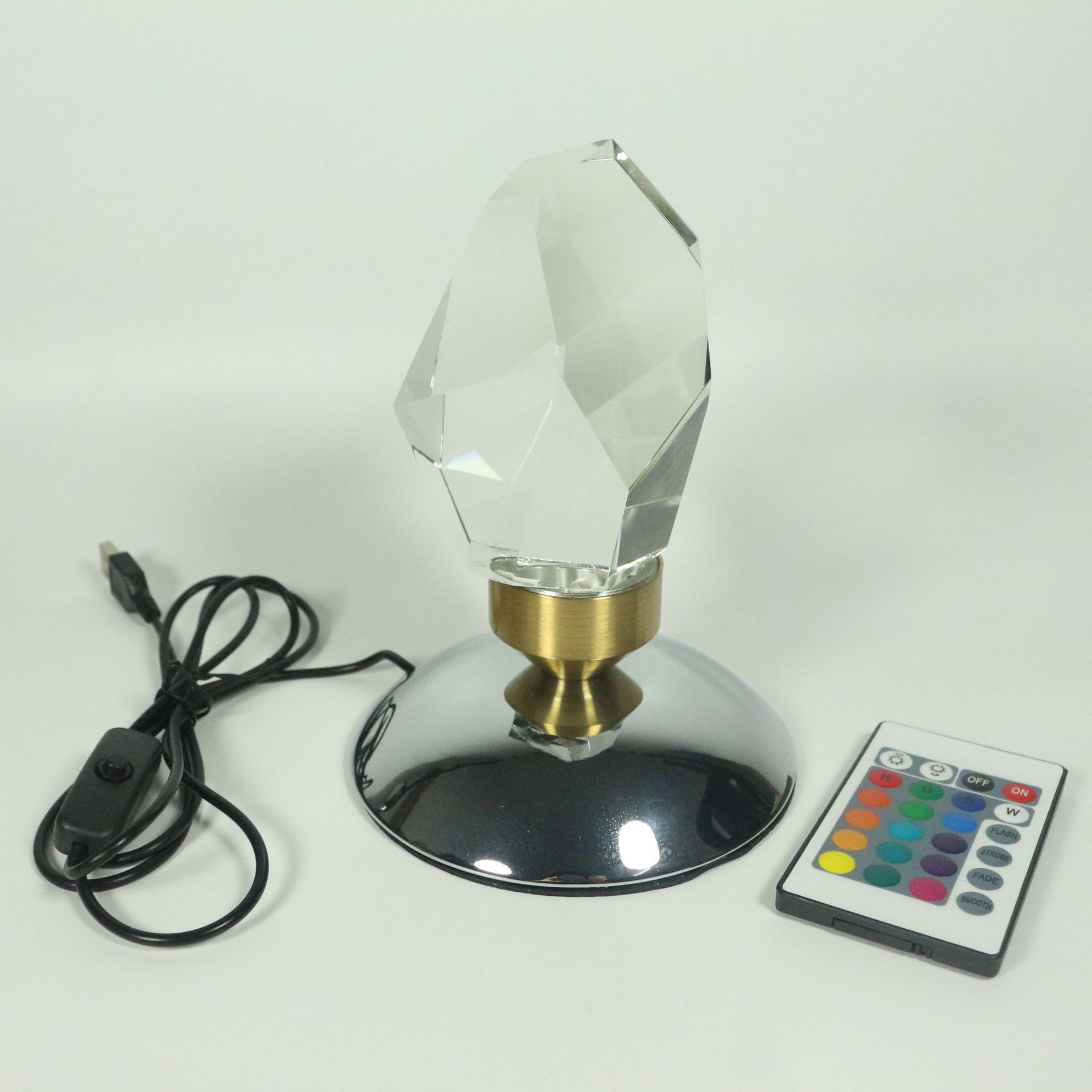 LED RGB Diamond Crystal Desk Lamp - Product Hero Shot with Remote Control