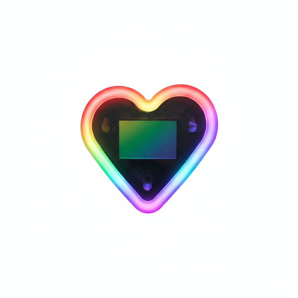 Car Heart-Shaped LED Light - Iridescent glow on white background