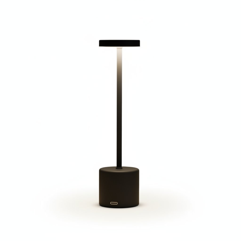 rechargeable touch table lamp black on white background
