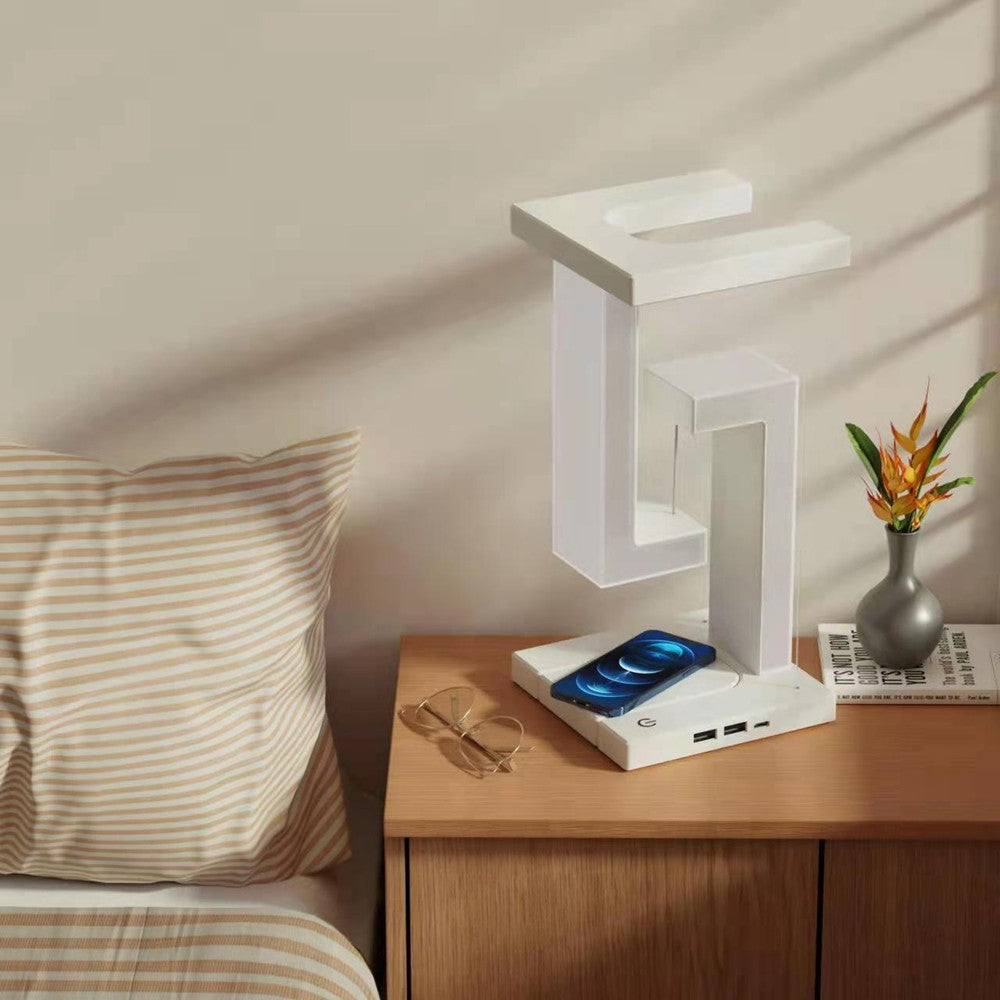 LumiLiving Anti-Gravity Wireless Charging Desk Lamp | Tensegrity LED Light with 15W Qi Charger