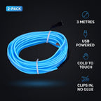 LED Car Interior Light Strip 2-Pack | 3m USB Powered - Blue