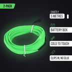 LED Car Interior Light Strip 2-Pack | 5m Battery Powered - Green