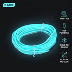 LED Car Interior Light Strip 2-Pack | 3m USB Powered - Ice Blue