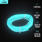 LED Car Interior Light Strip 2-Pack | 5m Battery Powered - Ice Blue