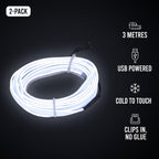 LED Car Interior Light Strip 2-Pack | 3m USB Powered - White