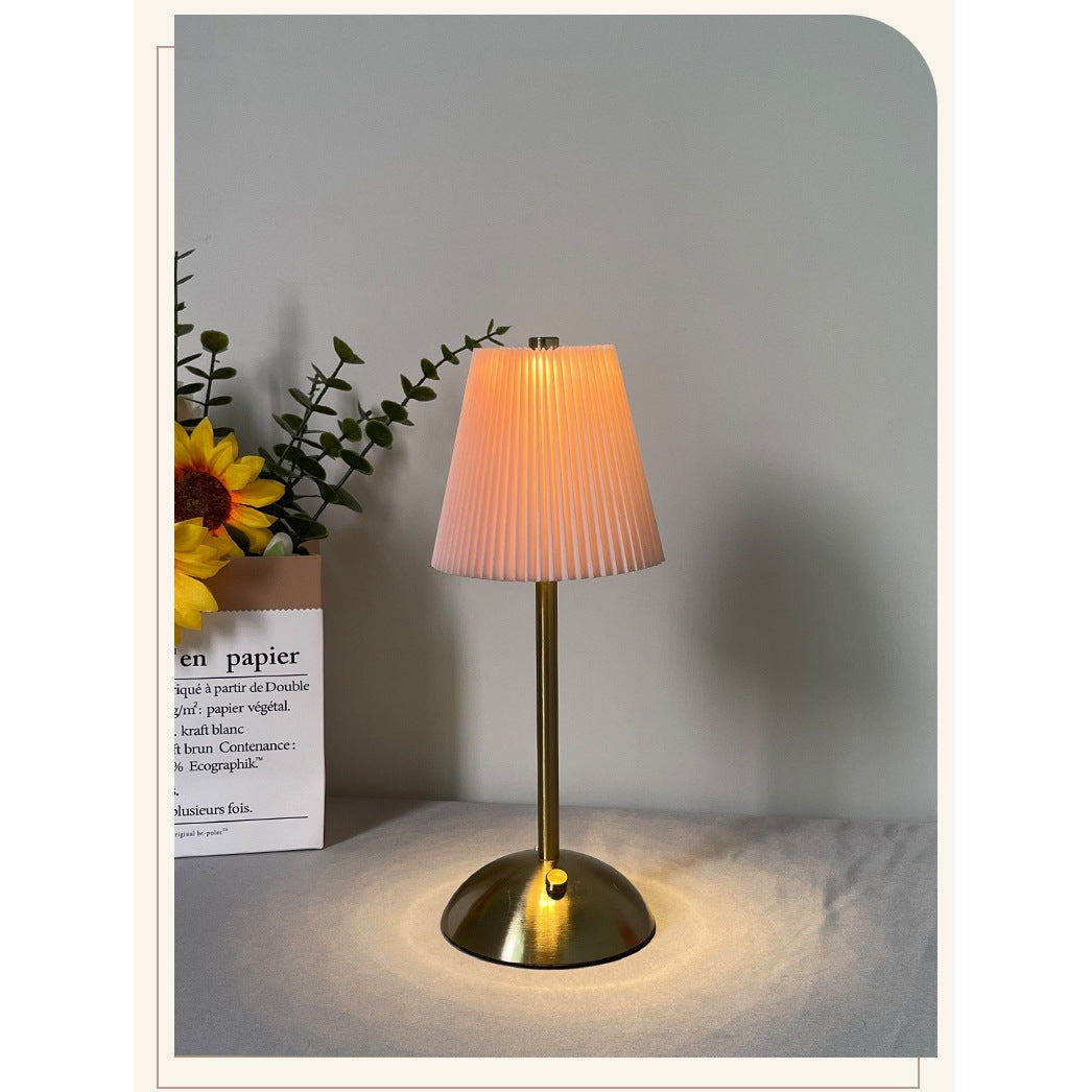 Modern Minimalist Pleated Fabric Table Lamp - Rechargeable Touch Control