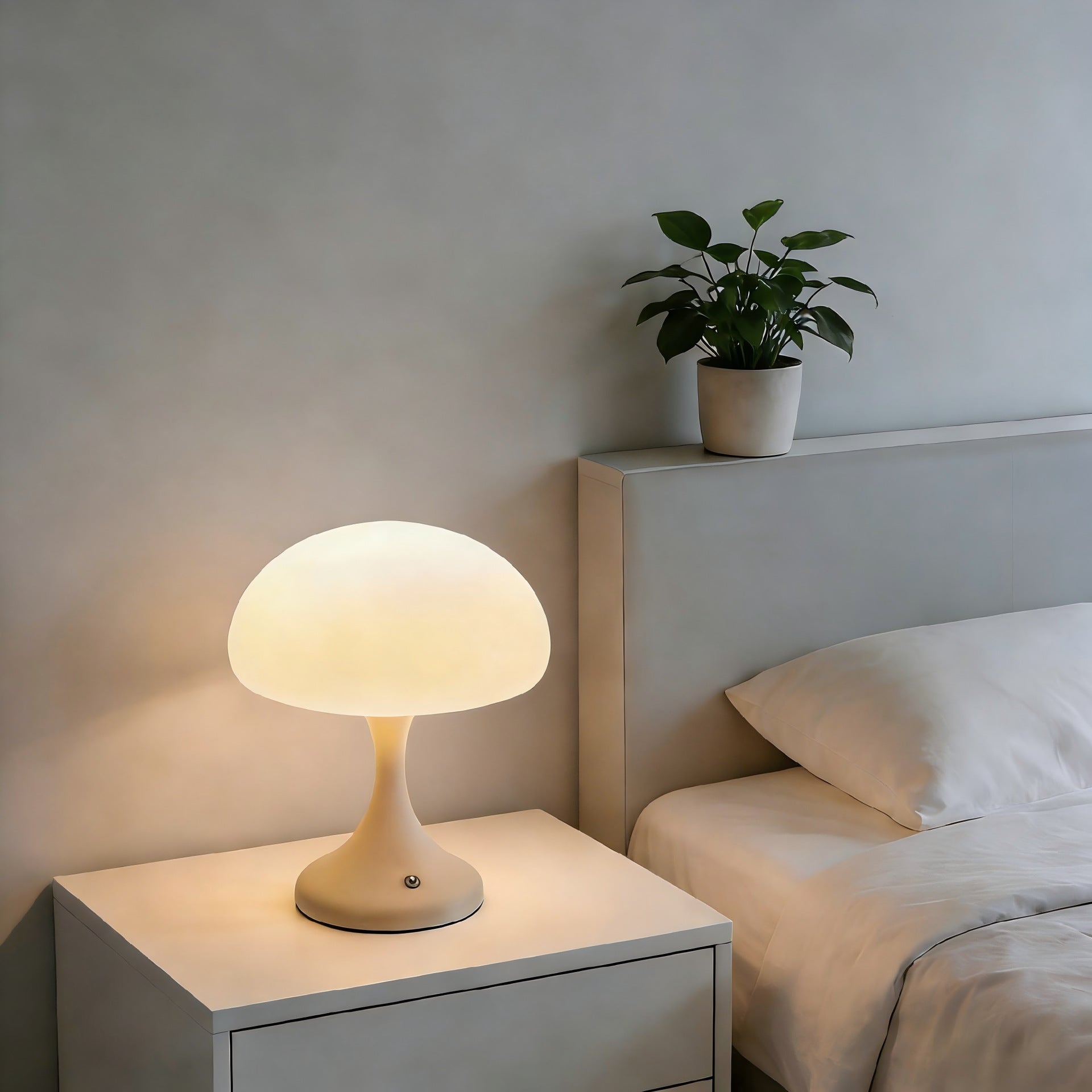 Rechargeable jellyfish lamp on bedside table - warm bedroom lighting