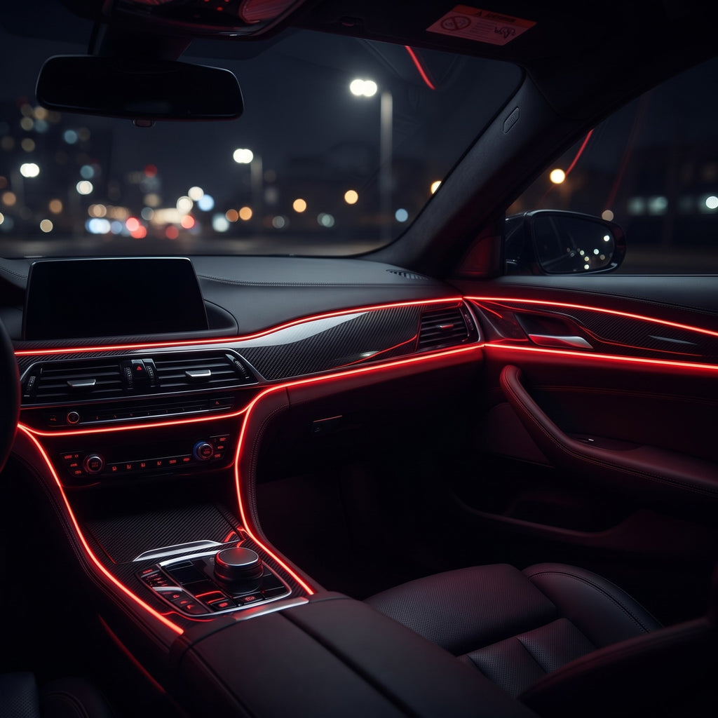 LED Car Interior Light Strip 2-Pack | 5m Battery Powered - Red