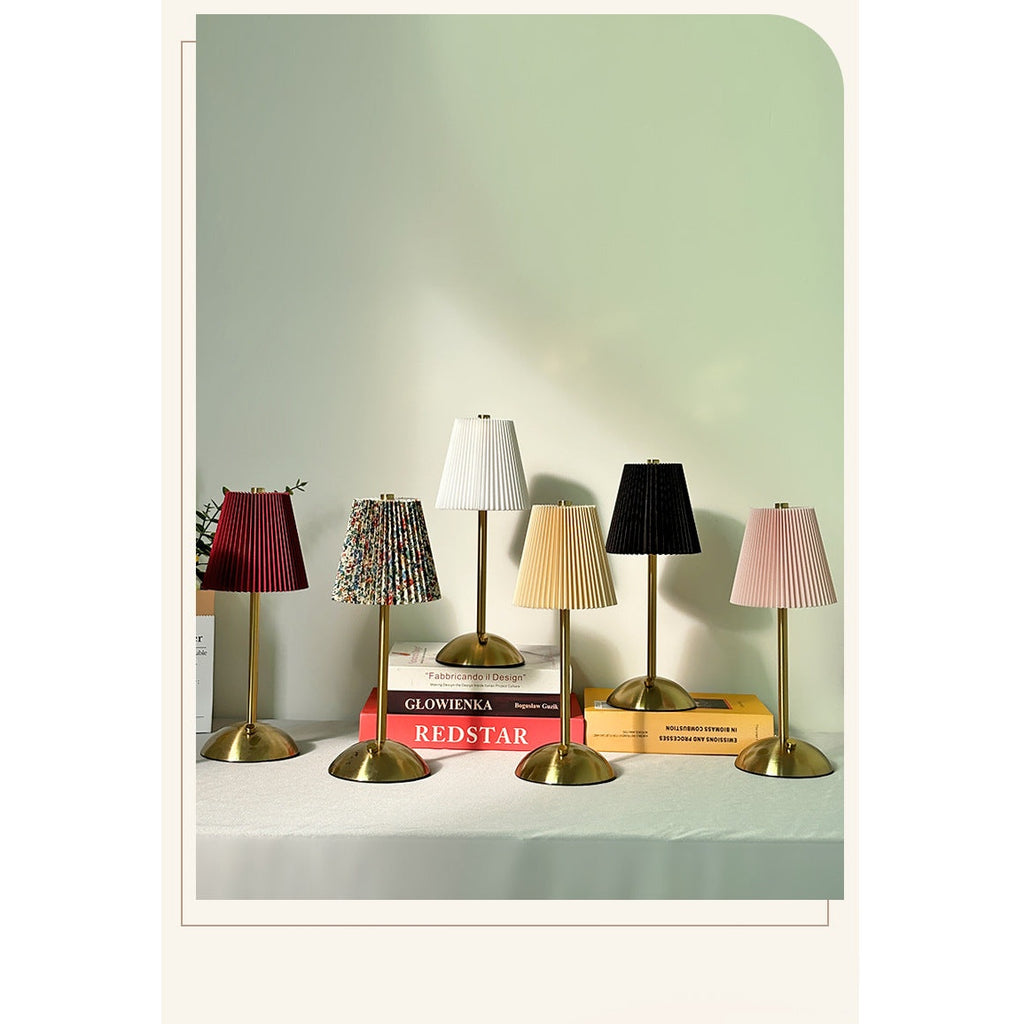 Modern Minimalist Pleated Fabric Table Lamp - Rechargeable Touch Control