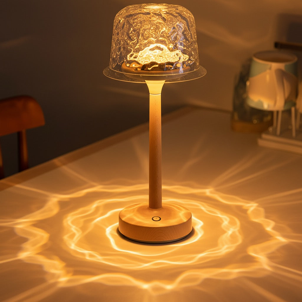 Close-up of water ripple pattern effect on night light surface, detailed texture view