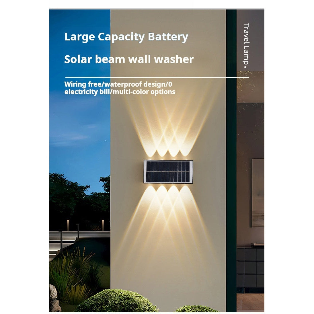 Solar LED Wall Lamp 8-Head 2-Pack | Outdoor Fence Light IP65