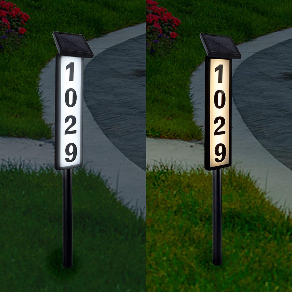 Solar LED address marker - product dimensions and solar panel detail