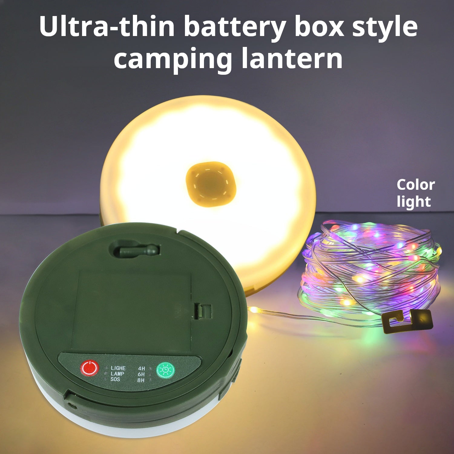 Solar camping light control panel - power mode timer SOS buttons